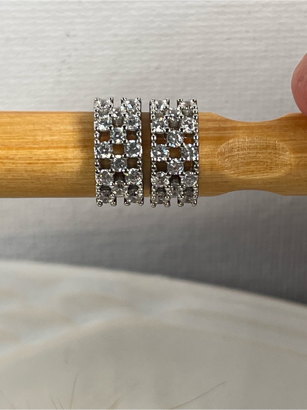 White Gold Overlay Cubic Zirconia Ear Cuffs - Picture 3 of 8